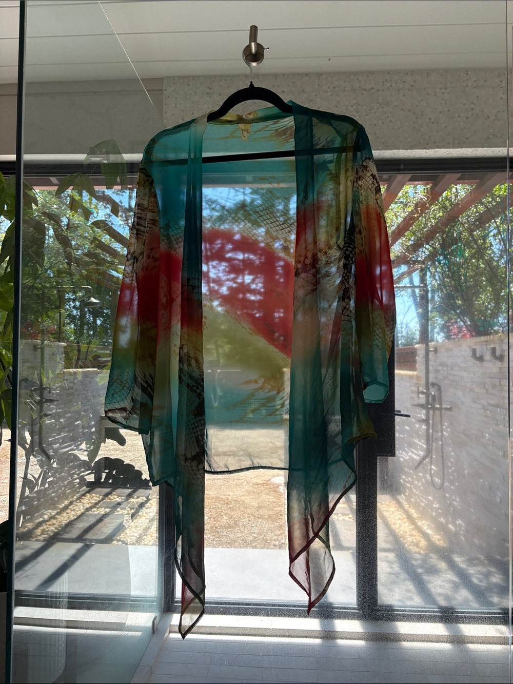 Chenault Sheer Multi-Color Watercolor Kimono - Teal, Red, Yellow